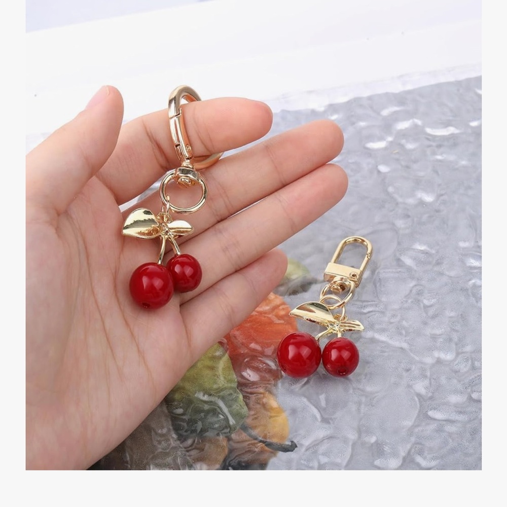 🆕 Cherry Bag Charm 2 Pcs Women Cherry Charm for Purse,Heart Keyring - Picture 2 of 6